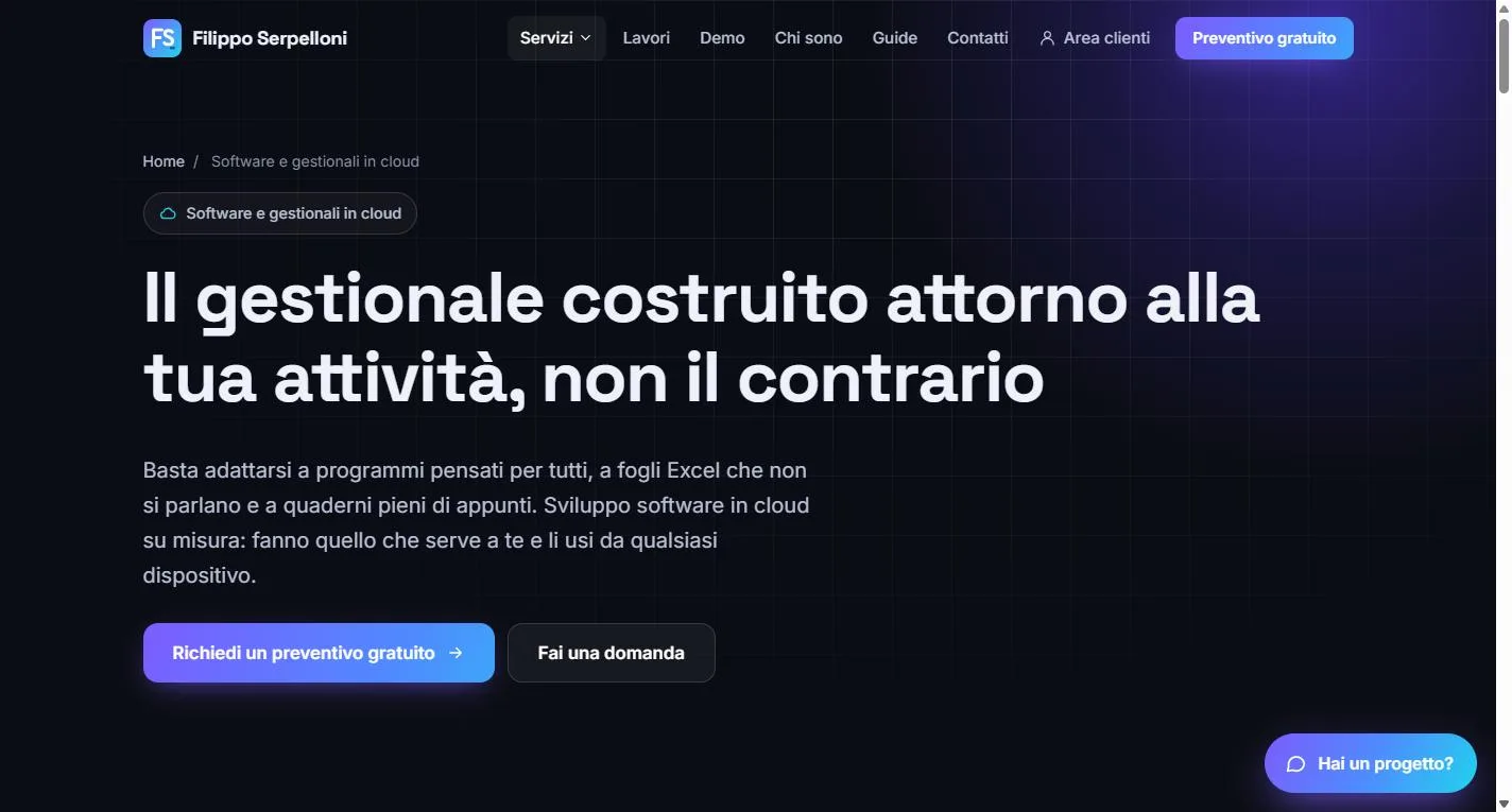 Pagina del servizio gestionali in cloud