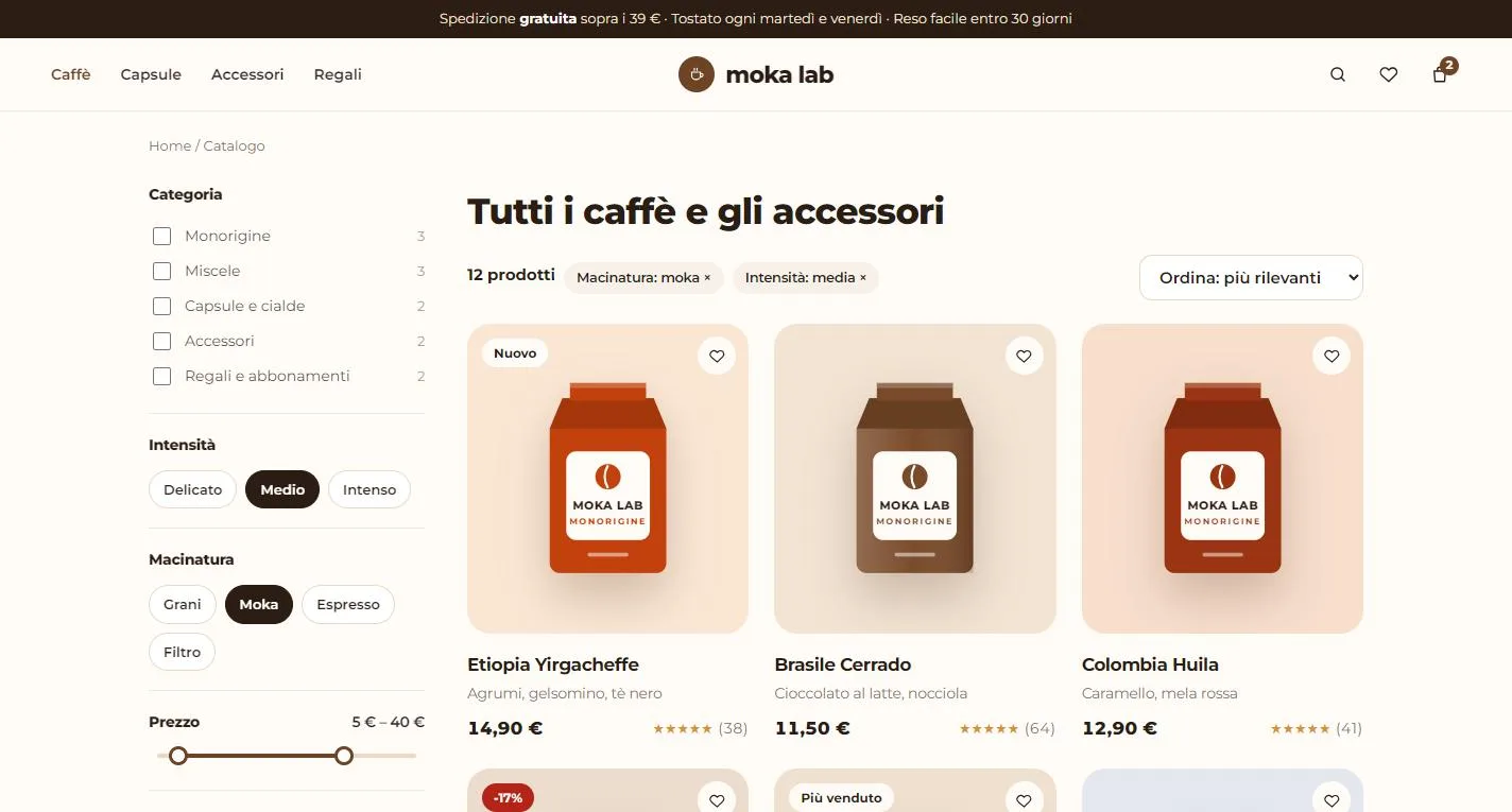 Catalogo con filtri