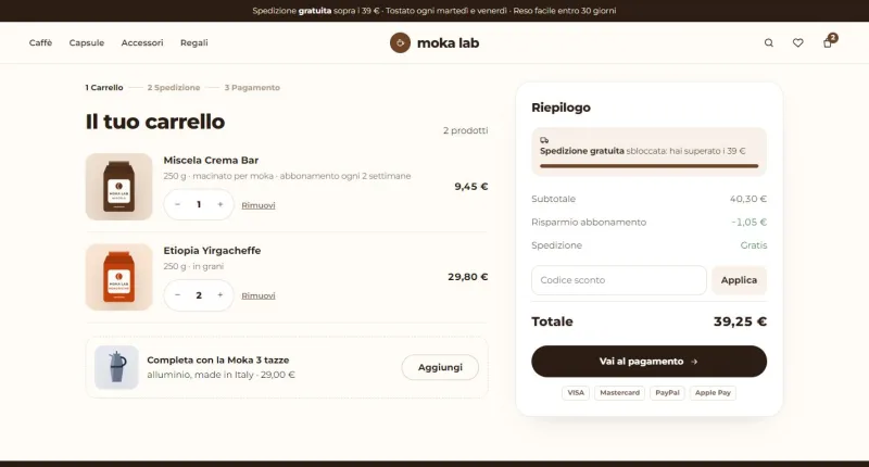 Carrello e riepilogo